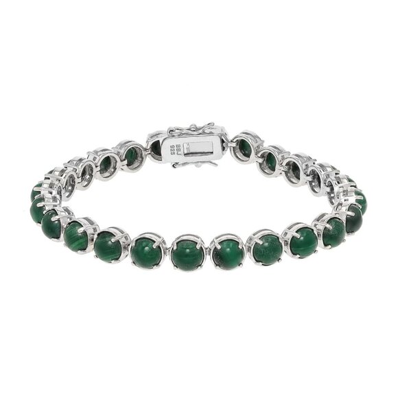 NIB - Green Malachite Rhodium Over Sterling Silver Tennis Bracelet - Picture 1 of 11